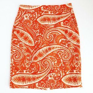 J. Crew Orange Paisley Midi Skirt